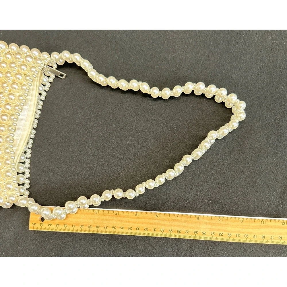 Vintage Style Ivory Faux Pearl Beaded Baguette Shoulder Bag Evening Purse